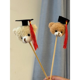手工毛線編織花畢業玩偶花束 鈎針學士帽娃娃玩偶 大學畢業禮物, 1個, 小熊咖色