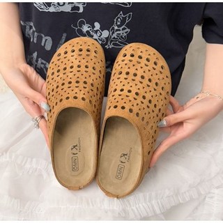 白鳥麗子 穆勒鞋 35-41尺碼 糖果色雕花簍空厚底拖鞋, 棕,37