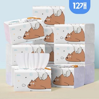 5겹 천연펄프 미용티슈 300매 팩 가정용 대용량 패키지, 1개, 12개입