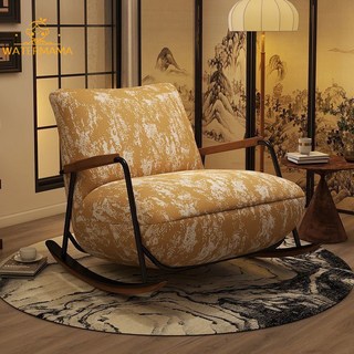 復古懶人搖搖椅躺椅，成人客廳休閒沙發，陽台輕奢單人搖椅, 水墨煙雨- 使久坐不塌- 用的高密度1,單腳踏