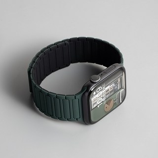 애플워치 스트랩 마그네틱 실리콘 스포츠 밴드(10 9 8 7 6 5 4 3 2 SE2 Ultra), 다크그린/블랙