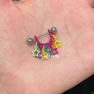 臺灣出貨 lazy catty彩色星星流蘇u型耳骨環鈦鋼彩色甜酷個性耳環耳骨釘潮