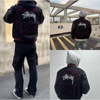 限定棒球外套 百搭ins男女秋冬外套 加絨 字母印花潮牌情侶寬松 拼皮夾克 圓領 加厚運動外套 M 2XL