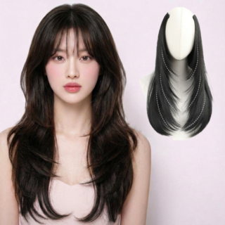 실루벨 볼륨 C컬 레이어드컷 붙임머리 가발, 내추럴블랙, 1개