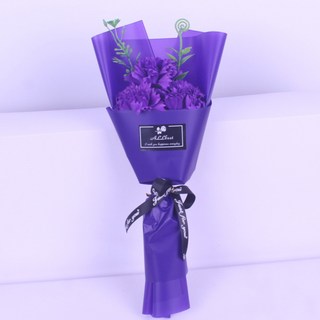 香皂花玫瑰康乃馨小花束 情人節創意禮品 仿真肥皂花, 康乃馨3朵-紫色紫紙包,花束長度25-27釐米左右, 1個