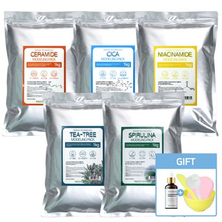 니즈네이처 니즈네이처 티트리 모델링팩 1kg + DIY 앰플 + 피부샵용 고급 팩도구 4종 핑크해면, (보습활력)스피룰리나400g, 닥나무추출물20ml, 1개