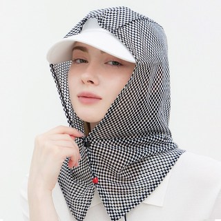 엠엠스포츠 자외선차단 매쉬 체크 모자 골프 등산 후드 얼굴 햇빛가리개, 1개, 블랙