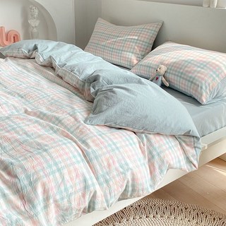 田園風ins簡約風水洗棉牀上用品四件套 牀單被套三件套學生宿舍