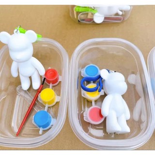 (快速出貨)DIY 塗鴉 流體 小熊 熊 創意 畫畫 吊飾 掛飾 鑰匙圈(禮物、生日、兒童、材料、兒童節、獎勵、禮品), 1個, 白色