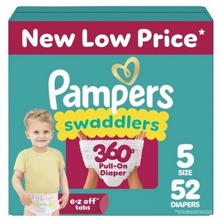 Pampers 기저귀 - 스와들러 360° - 사이즈 5 17개 최대 100% 누출 방지 편안한 드라이 핏 쉬운 교체를 위한 디자인 풀온 아기 기저귀, 52