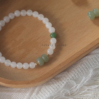 和田羊脂白玉晴水色手串 碧玉并蒂蓮單圈手鍊 新中式女生飾品 閨蜜生日禮首選