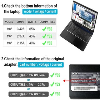 에이서 아스파이어 3 5 시리즈용 AC 충전기 A315-22 23 A315-34 35 A315-57 58/59 A314-23P 24P A515-54 55 56/57 A515-44, 1개, 02 US PLUG