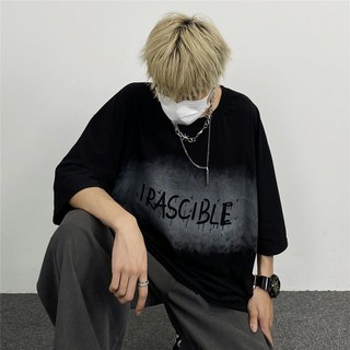 韓版潮流ins情侶裝短袖T恤高街風嘻哈日系復古塗鴉字母上衣男女潮, 短袖：油漆字母#黑【高品質版】,M 【建議45.0-52.5公斤穿】