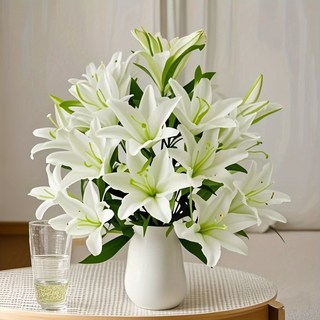仿真百合花束 家居裝飾 攝影道具, 白色, 1個