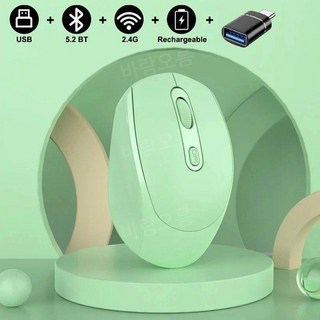 무선 블루투스 마우스 노트북 사무용 듀얼모드 1600DPI, 그린 with OTG