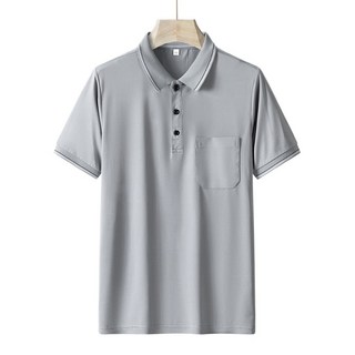 冰絲涼感Polo 短袖 翻領T恤 大尺碼 中老年 爸爸裝, 封面款-淺灰（帶口袋 涼感款）,3XL（封面75-84普通75-87公斤