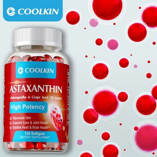 아스타잔틴 보충제 24 mg 코코넛 MCT 오일 신선한 미세조류 공급원 포도씨 오일 아슈와간다 - 피부 눈 관절 건강을 위한 항산화제, 120정, 3개