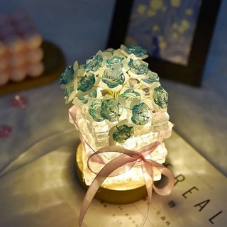 DIY玫瑰小夜燈 材料包 手作玫瑰花冰塊夜燈 交換禮物 氛圍燈, 浪漫藍-玫瑰花冰塊小夜燈材料包