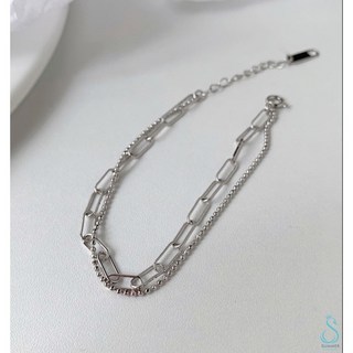 SUMMER 925純銀手鍊 百搭雙層銀珠橢圈鏈