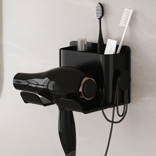 코지드 무타공 깊은 수납형 강력부착 헤어 드라이기 거치대, 1세트, 블랙