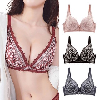 復古小花蕾絲無鋼圈內衣 性感法式內衣 收副乳防外擴防下垂
