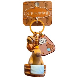 卡皮巴拉/水豚君 造型鑰匙圈/毛絨吊飾, 1個, 棕色, 1吋