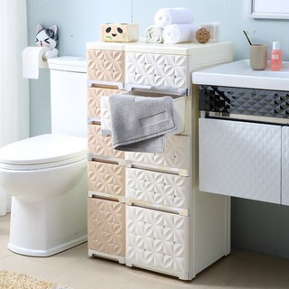 歐式夾縫收納櫃抽屜式塑料收納箱窄衛生間廚房儲物櫃浴室雜物櫃子, 30cm卡其銀,6層, 1個