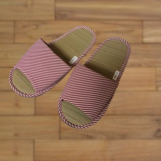 錦心小舖 經典線條草蓆室內拖鞋, 線條紅25CM, 1個