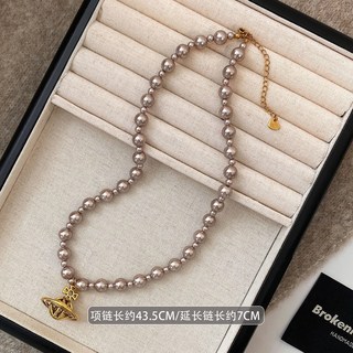 土星吊墜珍珠項鍊 復古毛衣鏈 高級感輕奢鎖骨鏈