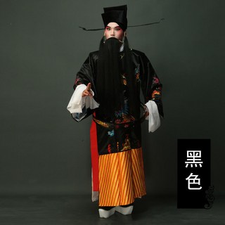 戲曲服飾 經典蟒袍, 黑色,服裝+水袖+玉帶+帽子