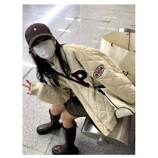 【熱銷Top1-限時下殺】2025棉服外套冬季新款秋冬菱格加絨寬鬆保暖簡約棒球通懃棉衣 秋冬女裝