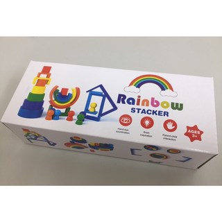 三合一彩虹積木玩具套裝：兒童益智疊疊樂，激發無限創造力，安全木製七色彩虹積木, 1個, 彩盒微凹（商品完整、已折扣、自用可選）