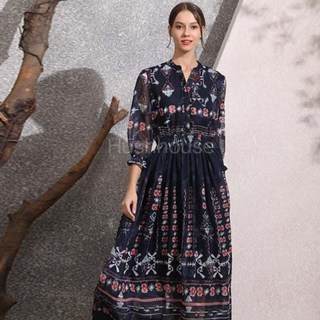 리우씨앤씨 여성 원피스 패턴이 포인트 시스루 쉬폰 롱원피스 G26635