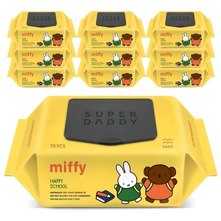 슈퍼대디 유아용 미피 해피스쿨 물티슈 엠보싱 캡형, 70g, 70매, 10개