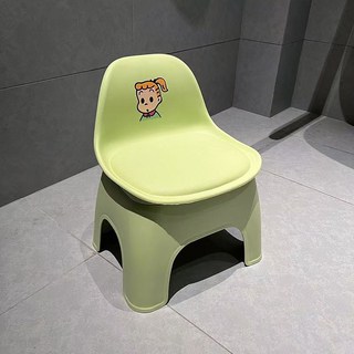 洗澡凳子 小矮凳 浴室洗澡凳 衛生間專用淋浴凳 矮凳靠背椅, 馬尾女孩+抹茶綠,大號凳高24厘米【升級加厚】