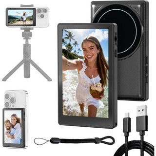 휴대폰용 마그네틱 셀카 화면 모니터 - 원클릭 줌 및 앞뒤 카메라 스위치가 있는 무선 스트리밍 브이로깅 액세서리 iPhone/안드로이드 콘텐츠 크리에이터 틱톡/유튜브 브이로거