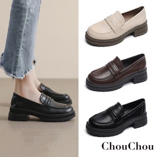 【ChouChou】軟皮料素面厚底樂福鞋 樂福鞋女 厚底樂福鞋 樂福鞋大尺碼 富發牌旗鑑店, 杏, 39