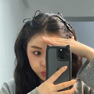 가죽 리본 헤어 클립 블랙 포인트핀 2P 세트