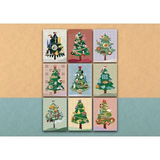 各國特色聖誕樹明信片組，節慶祝福異國風情，精美印刷傳遞心意, Multi-color, 9個裝