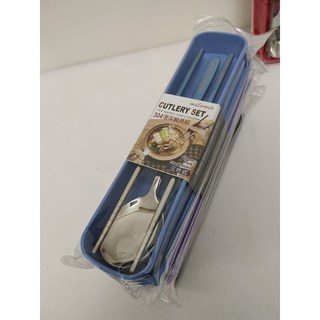 美樂美事 304不鏽鋼餐具組 三件式 環保餐具 隨身餐具組, 藍色, 1個