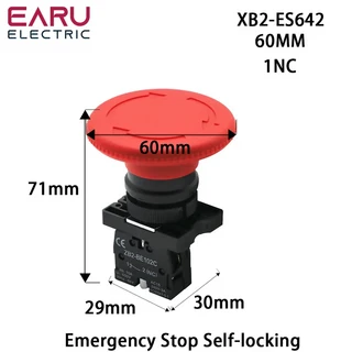 문짝지그 비상 정지 붉은 버섯 푸시 단추 호환 XB2ES442 자동 래칭 600V 0A 22, 01 220V용, 02 XB2ES642