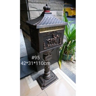 鄉村風鋁製浮雕造型直立式信箱 古銅色仿舊立式落地信箱直立郵筒室外庭院POST戶外信箱