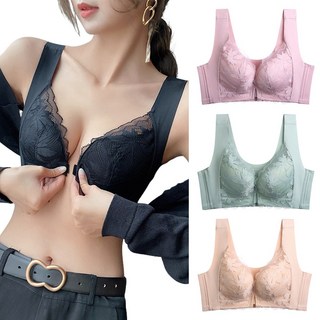 前扣無痕蕾絲內衣 無鋼圈爆乳集中內衣 包覆側收副乳內衣 大尺碼