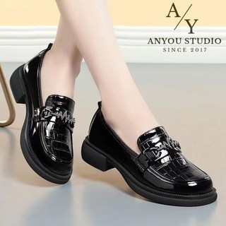 ANYOU 여성 로퍼 에나멜 가죽 통굽 펌프스 정장 구두 데일리 출근룩