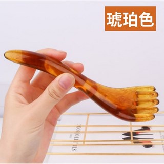 五爪按摩器 樹脂刮痧板 頭部肩頸臉部全身適用 琥珀綠粉三色可選, 琥珀色, 1個