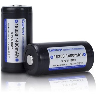 Keeppower 보호 18350 리튬 이온 충전식 배터리 버튼 상단 3.7V 1400mAh 5.18Wh 손전등고출력 아님 2팩, 1400 mAh, 2개