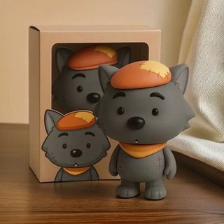 呆呆卡通灰太狼手辦公仔 可愛創意動物玩偶裝飾擺件 禮品, 1個, 卡通灰太狼