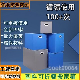 搬家打包袋【承重穩固】防水可折疊塑料瓦楞板搬家箱儲物箱中空板周轉箱搬家神器收納箱子, 【藍色】防水防潮-三個裝,長50*寬40高40-帶魔術貼, 1個