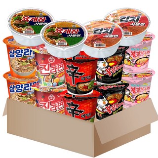 [메리박스] 소컵라면 세트13호 {신라면+진라면매운맛+삼양라면+불닭볶음+까르보불닭+육개장사발면+김치사발면} 각2개씩, 1박스