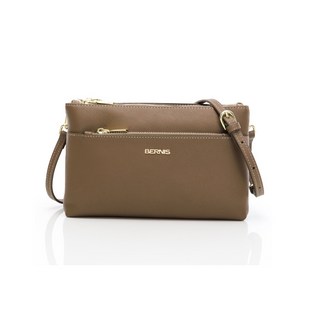 BERNIS 手掌紋系列雙層夾心小方包 多格層純牛皮 韓系質感斜背包 奶茶棕色